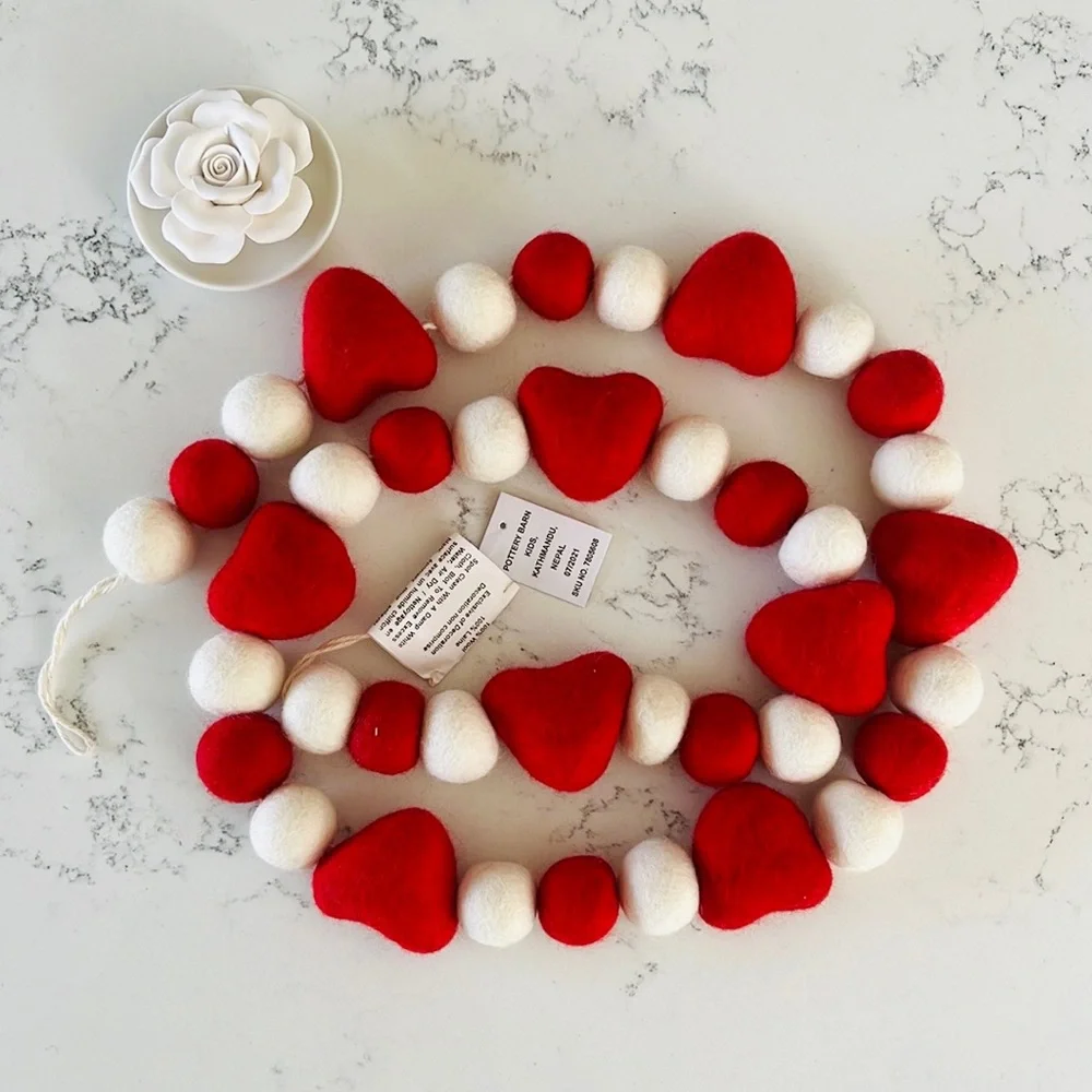 Pottery Barn Kids Felted Wool Heart Pom-Pom Garland - Picture 2 of 13